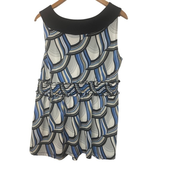 Lane Bryant high waisted smocked blouse in blues and black. Size 14/16 - Picture 2 of 4